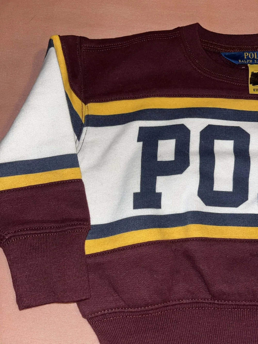 Ralph Lauren Colorblock Crewneck in Burgundy, Yellow & Navy Girls